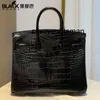 Genuine Leather Handbag LL Black Square Crocodile Skin High Black BK25 Womens Handbag Luxury Womens Bag Silver Buckle