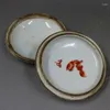 Bouteilles Chinois Famille Rose Porcelaine Foo Fu Dog Guardion Lion Ink Box Rouge 4.29"