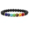 Frisado 7 Chakra Preto Lava Frisado Strands Pulseiras 8mm Rock Bead Elástico Pedras Naturais Gemstones Difusor de Óleo Yoga Strandsbracelets Dh0Gc