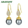 Aravant 925 Silver 18K Gold Water Drop Black Pearl Earring For Women Fashion Jewelry 240301