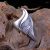 Cluster Rings Vintage Silver Color Angel Wings Feather Adjustable Ring For Men Women Punk Finger Retro Jewelry Accessories