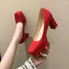 Sapatos de vestido 35-43 Plus Size Mulheres Grosso com Moda Salto Alto Feminino Coringa Primavera / Verão Doce-Colorido Senhoras