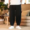 Bomull och linne Löst mäns byxor Male Summer Breattable Solid Color Trousers Fitness Streetwear 240228