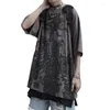 Men's T Shirts Vintage Y2K Men Half Sleeve O Neck Pullover Tops Spring Summer Mens Gothic Skull Printed Loose T-shirt 2024 Streetwear