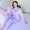 Conjuntos de pijamas para mujer Talla grande 4XL Ropa de dormir Pijama de satén de seda Primavera Otoño Ropa de casa Pijama para mujer Mujer 2 piezas Pjs Ropa de dormir 240307