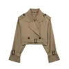 Spring High-End Women's Short Cut Trendy Windbreaker Belt Jacket High Necked Jacket For Women