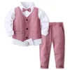 Baby Jongens Gentleman Kleding Sets Twee Nep Stukken Lange Mouw Broek Mode Formele Pakken Kinderen Jongen Verjaardagsfeestje Jurk 240304
