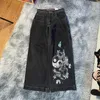 Y2k denim shorts homens rua punk hip hop anime impressão curto multi bolso decoração vintage na moda baggy casual na altura do joelho calças 240227