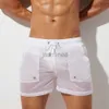 Shorts masculinos verão mens shorts sexy semi-transparente nylon rápido seco ginásios casuais corredores casa desgaste homens bottoms 210714 240307