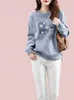 Pink Womens Sweatshirt med Orint på Blue Graphic Pullovers Woman Clothing Autumn och Winter Harajuku Fashion i Casual Top 240301