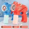 Giochi con la sabbia Divertimento in acqua Macchina elettrica per bolle Luce lampeggiante Soffiatore automatico per bolle di sapone Acqua Bolle Maker Pistola Genitore-figlio Bolle che soffiano giocattoli L240307