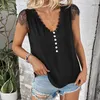 Women's Blouses Women Black Lace Top Solid Color Pullover Tops Stylish V-neck Short Sleeve Streetwear Dressy For Summer