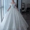 Ilusión Corpiño Mangas cortas Una línea Vestidos de novia Apliques de encaje con cristales Tren de barrido Tallas grandes Vestido de novia vestido de novia
