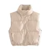 Gilet in cotone PU con colletto in piedi per gilet pigro in tinta unita di fascia alta da donna primaverile e autunnale