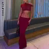 Vestidos de trabalho BoozRey Bandage Maxi Saia 2 Peça Define Womens Outfits Sexy Slim Tank Tops Lady Party Bodycon Long Elegant Dress Set 2024