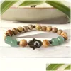 Beaded Strand Hamsa Green Aventurine Men Bracelet Hand Natural Stone Yoga Mala 3.5 Drop Delivery Jewelry Bracelets Dhq0A