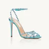 Chaussures habillées Dames Tequila Sandales en PVC embellies Dazzle Strappy Design Boucle à bout ouvert Boucle à la cheville recouverte de cristal Talons aiguilles hauts