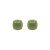 Brincos de argola estilo natural hetian jade quadrado simples e elegante