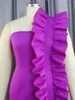 Robes décontractées Mode élégante Femmes Maxi Party Robe Une épaule Dos nu Violet Long Volants Bodycon Fishtail Soirée Anniversaire Anniversaire