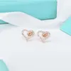 Designer tiffanyco earrings Seiko Version t Home Hollowed Out Full Diamond Heartshaped Earrings Womens 925 Sterling Silver Plated 18k Real Gold Ins Temperament Pre