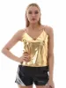 Camis zomer mouwloze spaghettibandjes metallic dames cami tops casual v-hals effen backless holografische tanktops