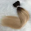 Clip-in-Extensions aus echtem Menschenhaar, Ombre T4/613, blond, doppelter Schuss, Clip-on-Haarverlängerung, 120 g