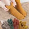 Damensocken, 1 Paar, einfarbig, gestreift, Herbst und Winter, warm, Plüsch, dick, thermisches Mittelrohr, kältebeständig