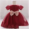 Robes de fille Robes de fille Robe de fête d'anniversaire pour 12 mois 1er bébé Vintage Floral Big Bow Tutu Robe de mariage Enfant en bas âge Enfants Rose Formel Ga Dhf7C