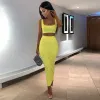 Tute neon a costine lavorate a maglia da donna in due pezzi abbinati in coordinato set crop top gonna midi sexy festival party 2019 abbigliamento invernale