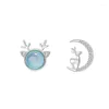 Kolczyki stadniskie Asymetria Opal Cyrkon Elk Moon Księżycowe dla kobiet ślub świąteczny biżuteria Pendientes EH465