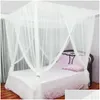 Myggnät Y Four Door Kingqueen Double Size Home Single Bed Förhindra insekt Utomhus Square Grace White Canopy Drop Delivery Dhegk