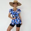 Cover-up badkläder 2023 Kvinnor Summer Plus Size SwimeWear Tankini Set Crochet Dress Dress Wait Floral Print Plat Angled Swimwea