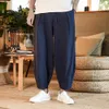 Bomull och linne Löst mäns byxor Male Summer Breattable Solid Color Trousers Fitness Streetwear 240228