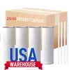 USA Warehouse 25Pc/Carton Sublimation Tumblers 20Oz Stainless Steel Double Wall Insulated Straight Blank White Water Cup With Lid And Straw For Heat Transfer 0516