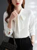 Women's Blouses Pleated Blouse Long Sleeve Bow Collar Anti-Wrinkle Lacing Irregular Design Elegant Shirt Fashion Clothing Spring And Autumn