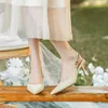 Trendy Sandles Heels Pointed Toe Thin Heel High Heeled Single Shoes For Women With Chain Style Sandals Spring Summer Flip Flop 240228