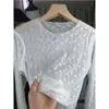 T-shirts pour femmes OEING Lady Sexy dentelle fond coupe ajustée haut transparent 2024 maille évider Protection solaire T-shirt à manches longues