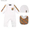 Jumpsuits New 2021 summer high quality fashion newborn baby clothes cotton Long sleeve Toddler new born baby boys girls rompers Bibs hats L240307