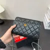 Bolsas de cosméticos Estuches Bolso de cadena de diseñador 10A Bolso cruzado de cuero de caviar de alta calidad Bolso con solapa de cuero genuino de lujo 19 cm CH027