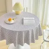 Table Cloth Blue Checkered Printed Anti Fouling Round Tablecloth Restaurant Cotton Lace Cover