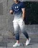 3D Zabawny uśmiech nadruk Męski garnitur 2 -punktowy zestaw odzieży sportowej Letni strój jogger krótki rękaw