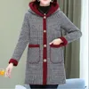 Damen-Trenchcoats mit Samt-Karomantel, weibliche Oberteile, mittellange, mit Baumwolle gefütterte Jacken im mittleren Alter, Winter-Kapuzen-warmer, kältebeständiger Mantel