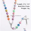 Pendant Necklaces New Relin Cross Pendant Rosary Necklaces For Women Colorf Soft Y Beads Long Chain Virgin Mary Jewelry Drop Delivery Dhnmf