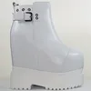 Robe chaussures compensées bottes de neige femmes en cuir véritable plate-forme à talons hauts pompes femme hiver chaud bout rond mode baskets décontractées