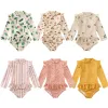 Swimwear peuter babymeisjes zwemkleding kinderen met lange mouwen bedrukte zwempakcap+bikini set strandkleding pakken pakken voor kinderen meisjes kleren sets