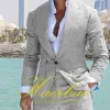 Garnitury Summer Blue Men's Linen Suit zestawu 2 ślubnego pana młodego Tuxedo Formal Lapel Jacket Pants Fashion Blazer na męskie