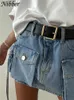 Nibber Denim Retro Vintage Tasche A-Line Mini Rock Frauen Prägnante Mode Weibliche Enge Sexy Böden Streetwear Kleidung 240307