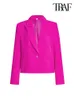 TRAF femmes mode bouton avant Blazer manteau Vintage à manches longues poches passepoilées vêtements de dessus pour femmes Chic hauts 240228