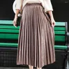 Skirts Elastic Skirt Pleated Solid Color Chic Women Waistband Velvet Large Swing Long