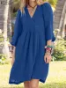 Dress Elegant VNeck Dress ZANZEA Fashion Solid 3/4 Sleeve Dresses 2023 Vintage Baggy Sundress Female Holiday Robe Knee Length Kaftan